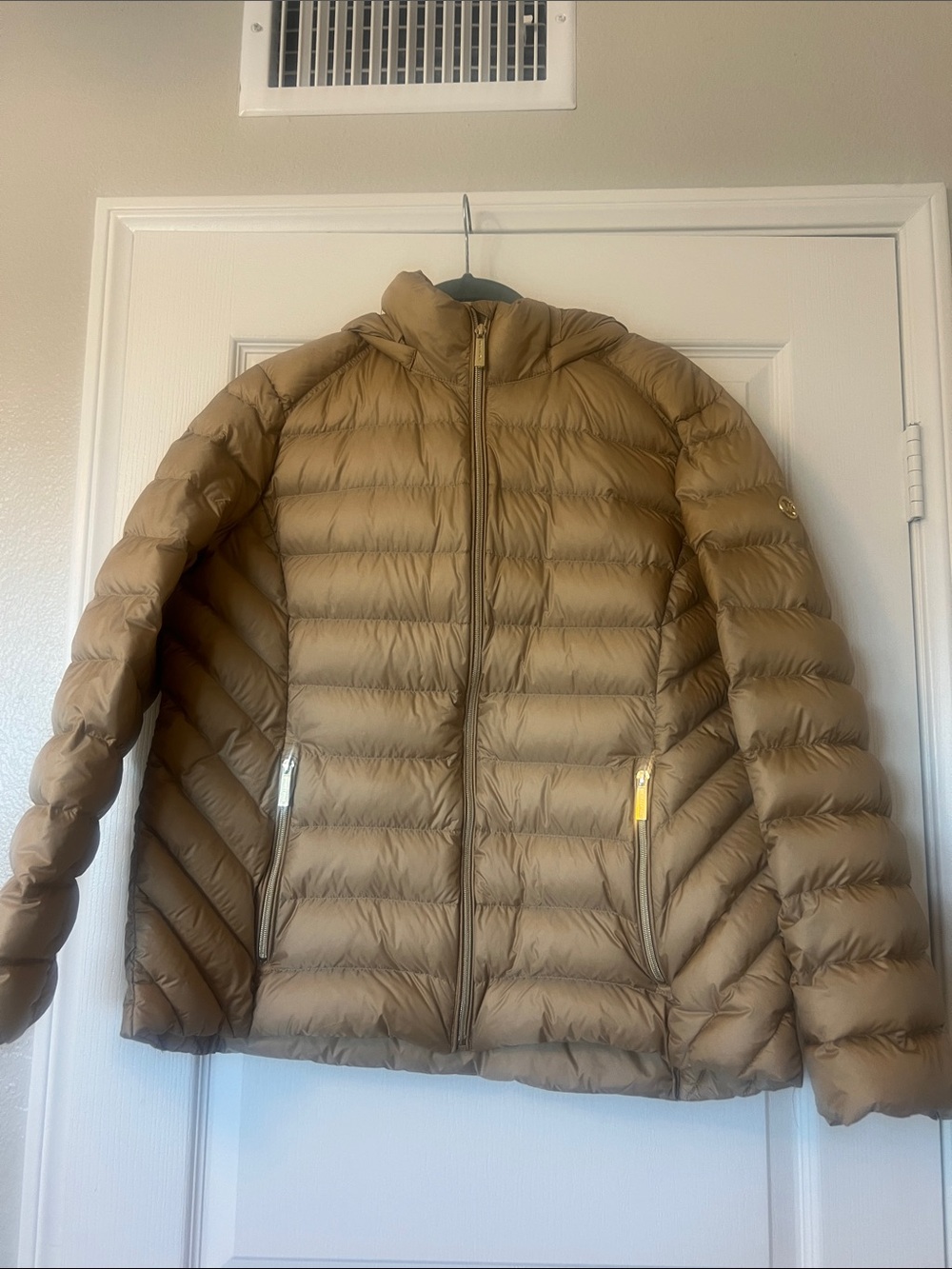Michael Kors Tan Quilted Hooded Puffer Jacket